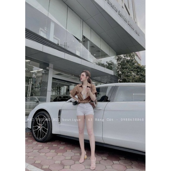 Áo sơ mi thô trơn dáng rộng mềm cộc tay