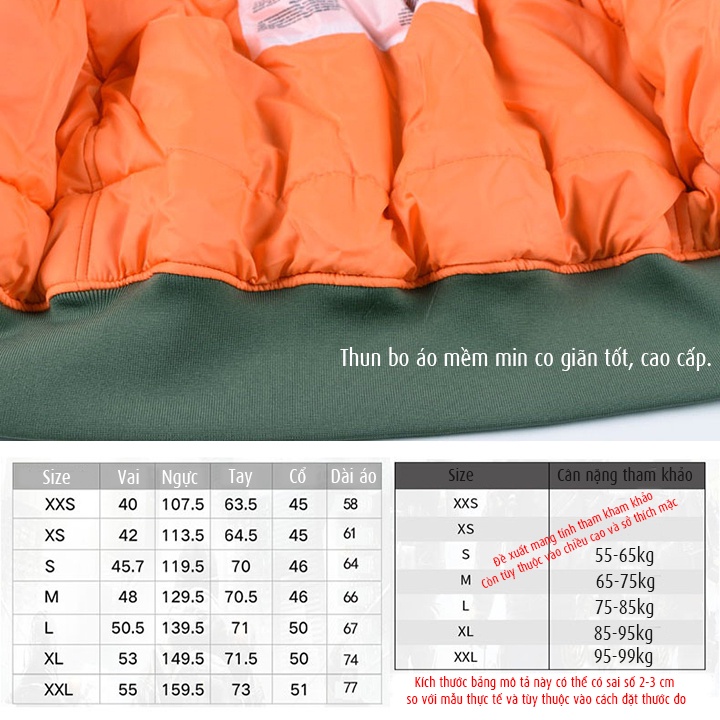 Áo khoác nam MA1 cổ điển chuẩn Pilot vải dù chần bông dày mặc ấm, không thấm nước - AK2106