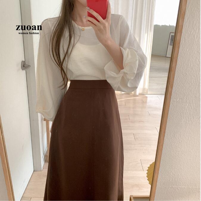 Chân váy dài SUXI lưng cao màu trơn phong cách Hàn Quốc cho nữ
