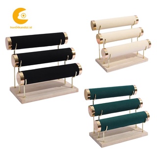 Kệ gỗ 3 tầng màu vàng đen dùng đựng trang sức/đồng hồ