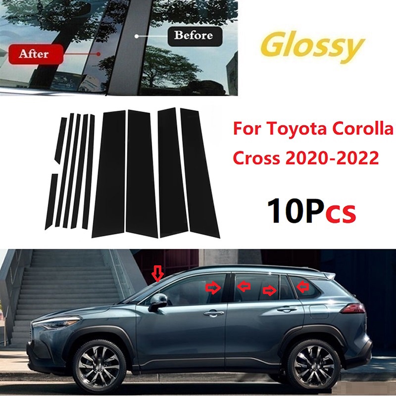 Bộ 10 Viền Bọc Cột Cửa Sổ Bằng Polycarbonate Cho Toyota Corolla Cross 2020-2022