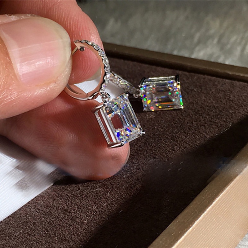 Đôi Khuyên Tai Hình Vuông Đính Đá Zircon Sang Trọng Cho Nữ