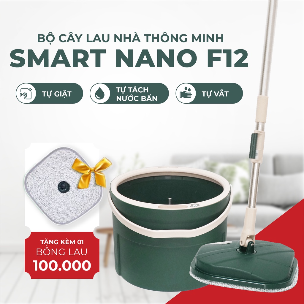 Cây chổi Lau Nhà Thông Minh Smart Nano F12-Tự Động Tách Nước Bẩn