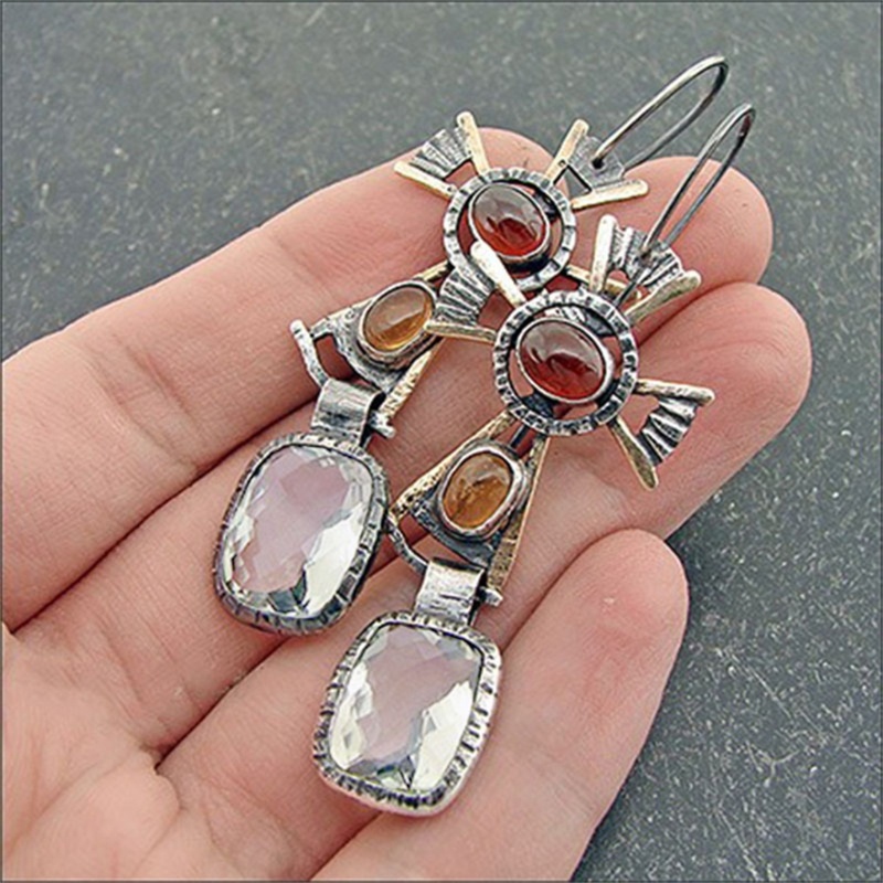 Khuyên Tai Đính Đá Quý Tự Nhiên Nhiều Màu Phong Cách Bohemian Cổ Điển