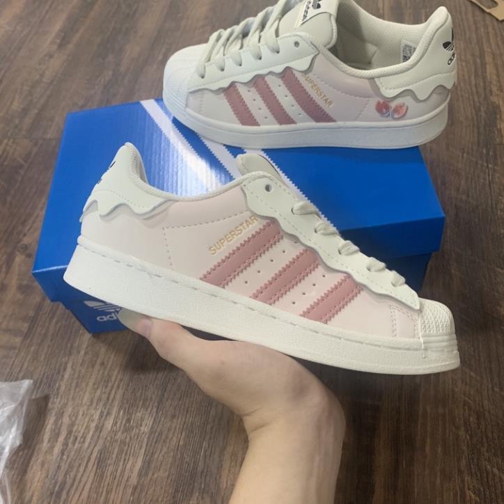 Giày thể thao adidas superstar 2022 màu kem sữa ,Hồng Xanh, giày adidas mũi sò dây lụa nam nữ bản mới nhất Full box