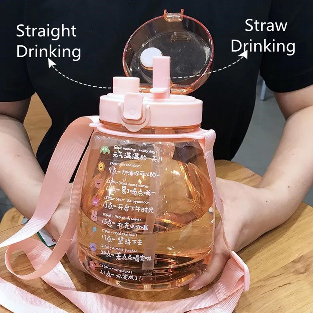 Bình Nước Thể Thao 1200ml Có Ống Hút In Họa Tiết Hoạt Hình Dễ Thương