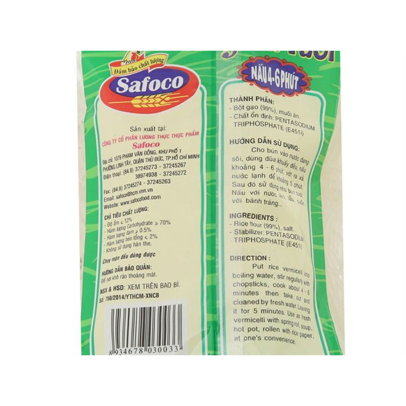 Bún tươi Safoco gói 300g - Sợi tròn, nhỏ, màu trắng