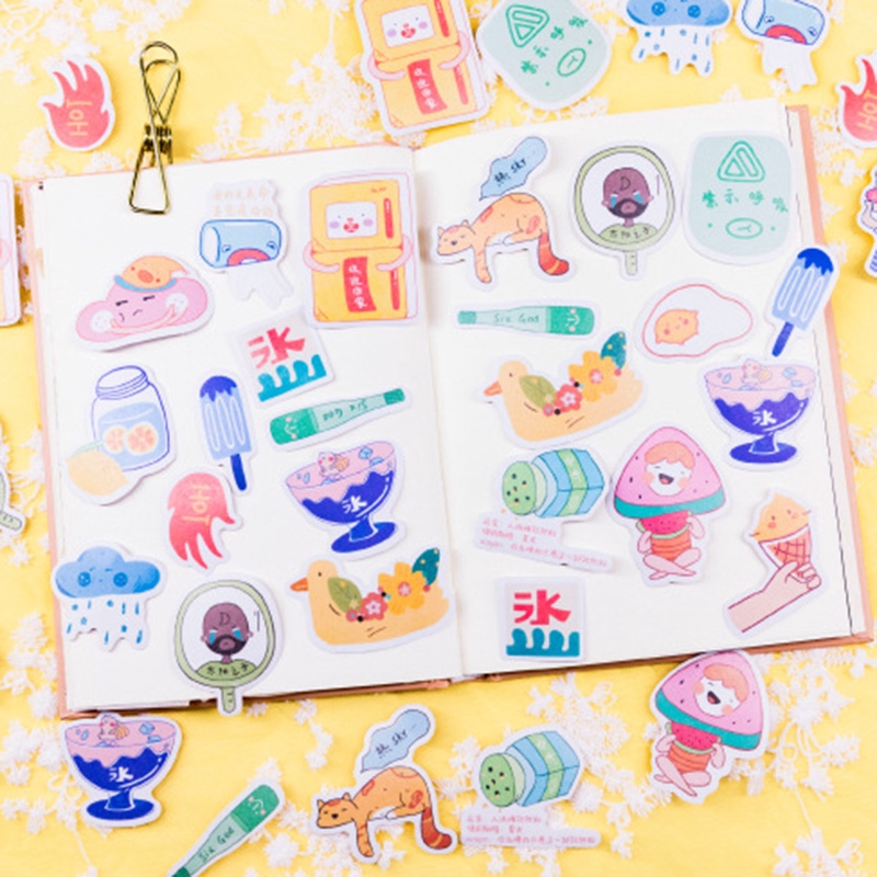 Set 60 sticker in họa tiết chủ đề mùa hè dễ thương dùng trang trí nhật ký/sổ tay