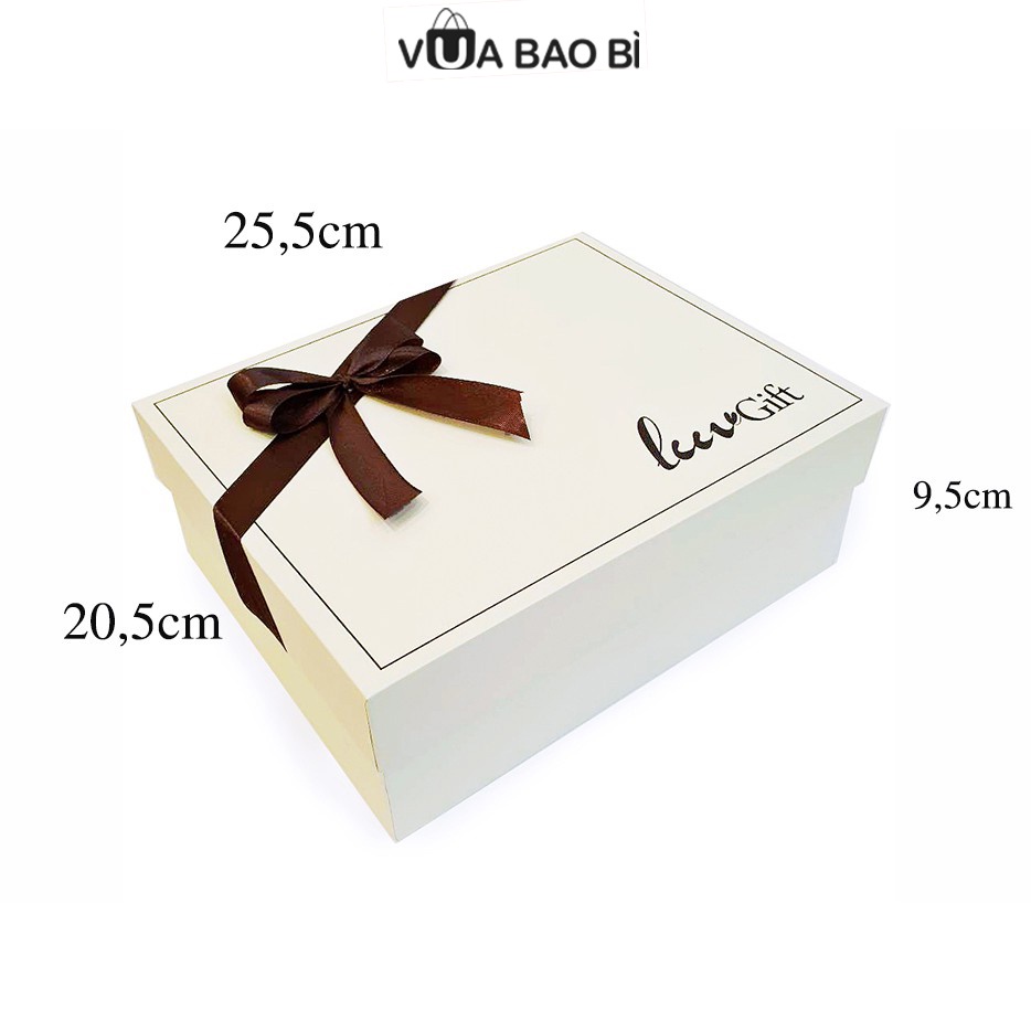 Hộp đựng quà 20/10, sinh nhật, tốt nghiệp màu trắng sữa-Vua Bao Bì, hộp cứng Luvgift kèm túi quà và rơm lót