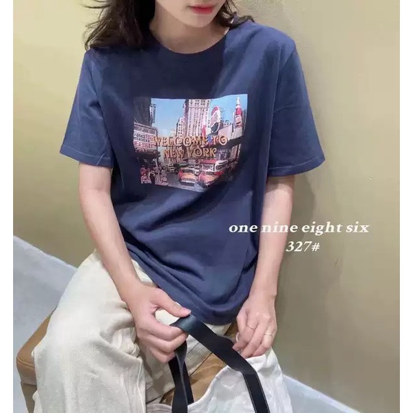 Áo phông nam/nữ WELLCOME TO NEWYORK chất nhung tuyết oversize siêu rộng, Áo phông tay lỡ phong cách Retro