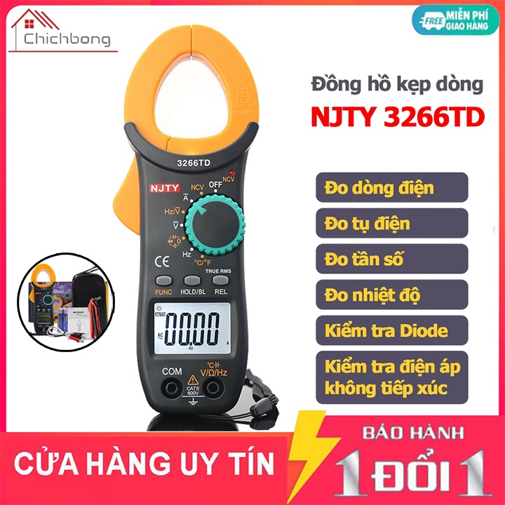 Ampe Kìm Đồng Hồ Vạn Năng NJTY 3266TD Đo Tụ,Tần Số, Nhiệt Độ Dòng Điện, Điện Áp, Điện Trở, Điện Dung