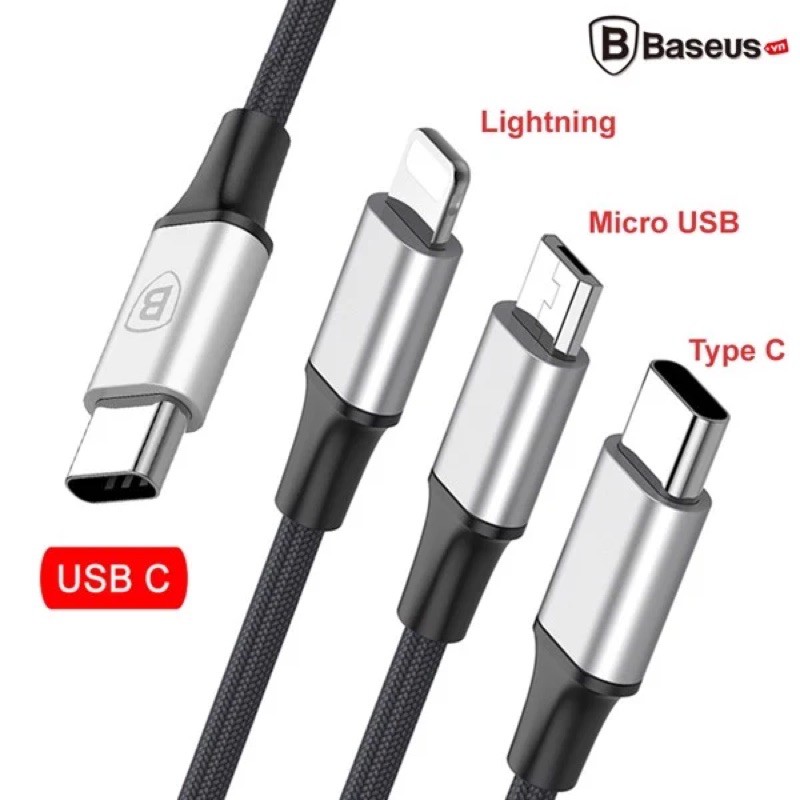 Cáp sạc và truyền dữ liệu tốc độ cao Baseus tích hợp 3 đầu kết nối