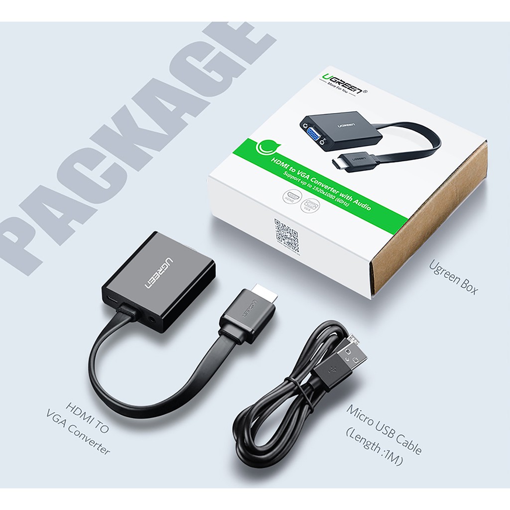 Cáp Chuyển HDMI ra VGA kèm Audio Cao Cấp UGREEN MM103 | Dây Dẹp