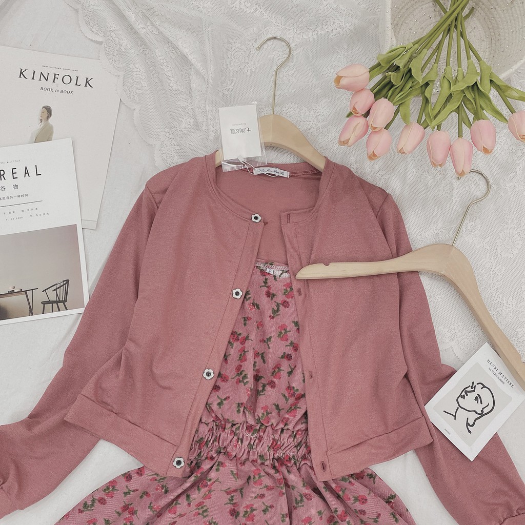 [MUA 1 ĐƯỢC 2] Set Trang Phục Nữ Hai Chi Tiết Áo Cadigan Mỏng Phối Váy Hoa Nhí Ngắn_Điệu Đà | BigBuy360 - bigbuy360.vn