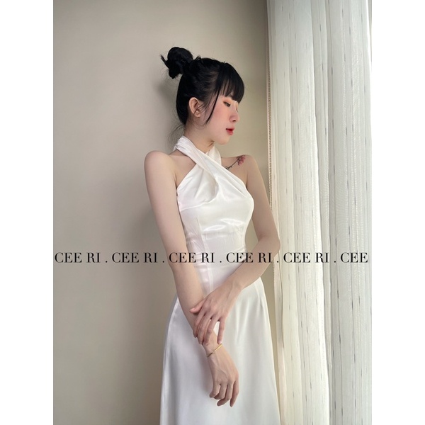 ( ẢNH THẬT - MẪU ĐỘC QUYỀN CEERI ) Váy lụa trắng cổ yếm