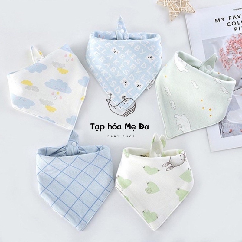 Set 5 khăn yếm tam giác giữ ấm cổ/yếm dãi chống thấm cho bé trai bé gái 100% cotton mẫu họa tiết vintage Hàn Quốc