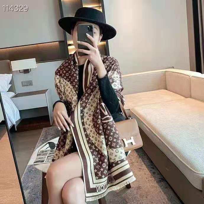 (CAO CẤP) Khăn len dạ choàng cổ khăn choàng dạ ép lông cừu cashmere 65x180cm Khăn LV fullbox làm quà tặng sang ttrọng