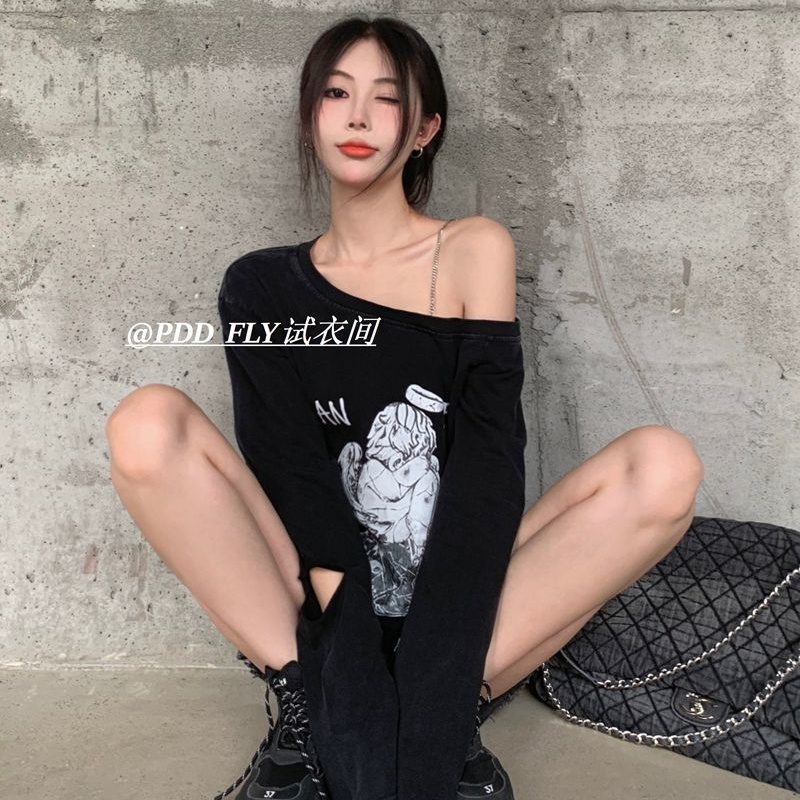 COZOK Áo Thun Tay Dài Hở Vai Thời Trang Dành Cho Nữ