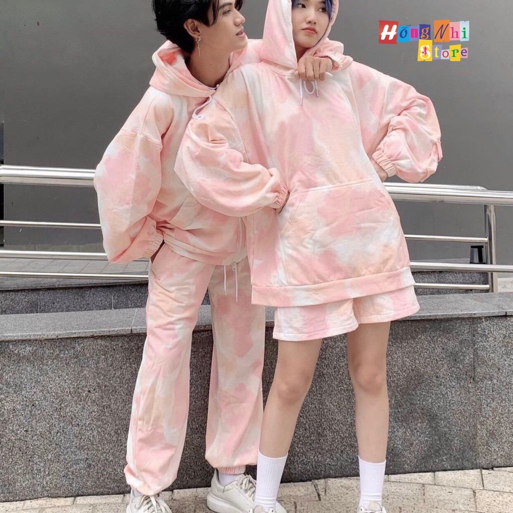 Set Bộ 3D Áo Khoác Hoodie Zip Loang Màu Kèm Quần Jogger Thun Dài Dây Rút Cao Cấp