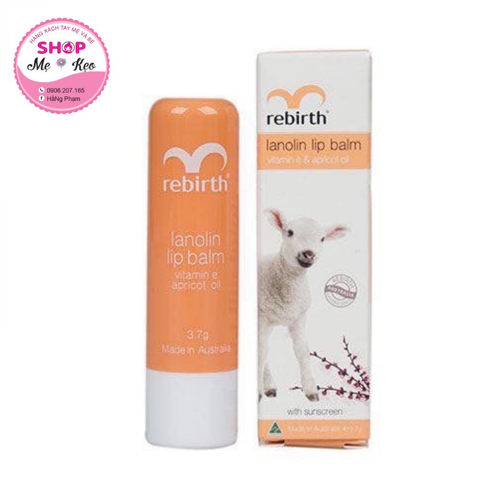 Son Dưỡng Môi Nhau Thai Cừu Rebirth Lanolin Lip Balm Chống Môi Khô, Nứt Nẻ, Thâm Môi,Chăm Sóc Môi, Giúp Môi Mềm Mại, Úc