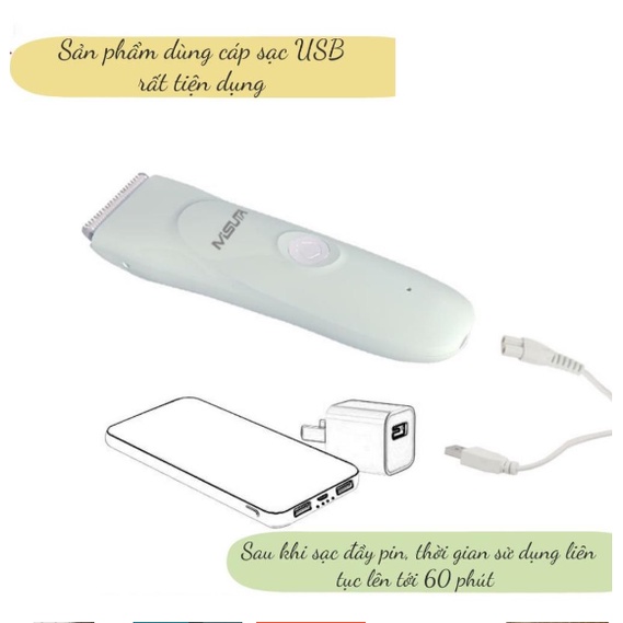 Tông đơ cắt tóc cho bé MISUTA tích điện full bộ 10 món