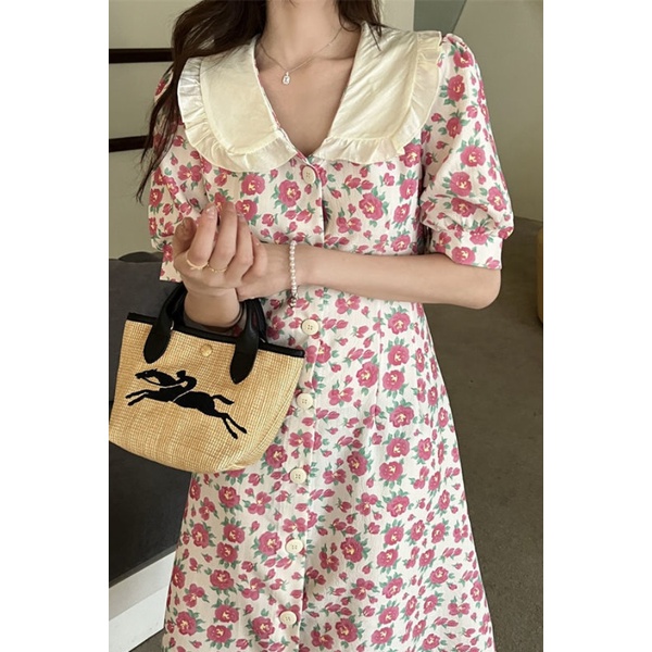 Đầm Hoa Cổ Búp Bê Ôm Eo Thời Trang Mùa Hè Pháp Cho Nữ