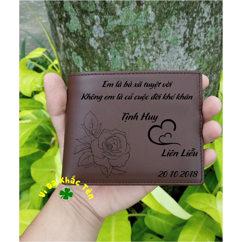 Ví Da Nam Khắc Shaka Da Bò Thật(Màu Nâu Đất)