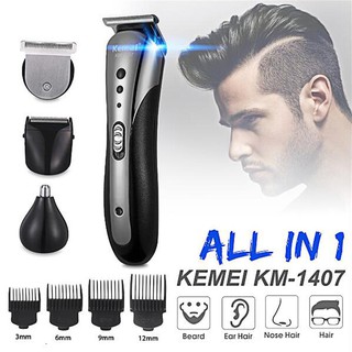 [ Sale ] TÔNG ĐƠ CẮT TÓC KIÊM CẠO RÂU, TỈA LÔNG MŨI 3 IN1,MÁY CẠO RÂU SẠC ĐIỆN ĐA NĂNG CHÍNH HÃNG KEMEI 1407