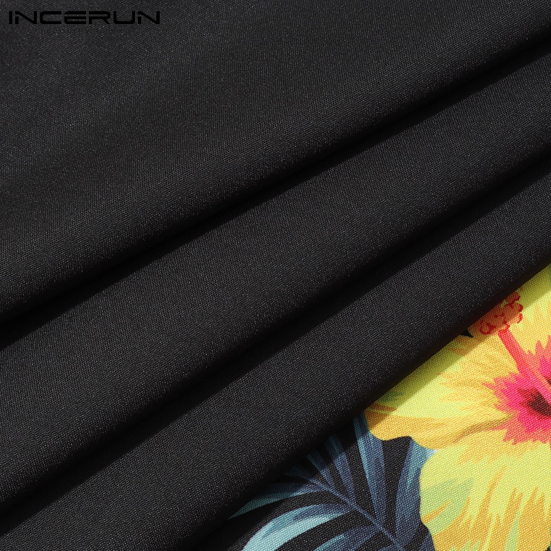 Áo sơ mi INCERUN ngắn tay gài nút in họa tiết thời trang mùa hè 2 màu lựa chọn cho nam