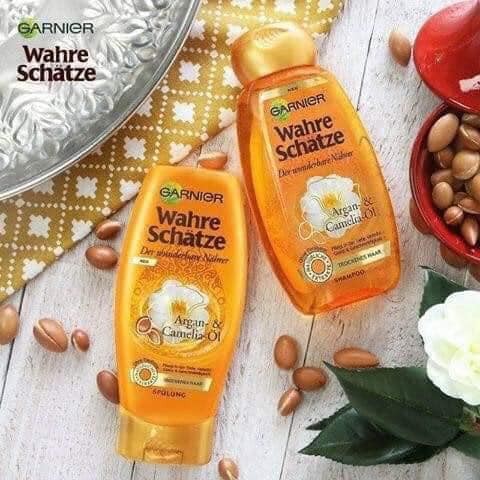 Gội,ủ dưỡng Garnier Dầu Argan kết hợp với Hoa Trà phục hồi và làm tóc bóng mượt