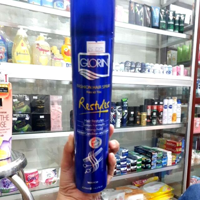 Keo xịt cứng tóc cho người đội nón bảo hiểm Glorin 420ml!!