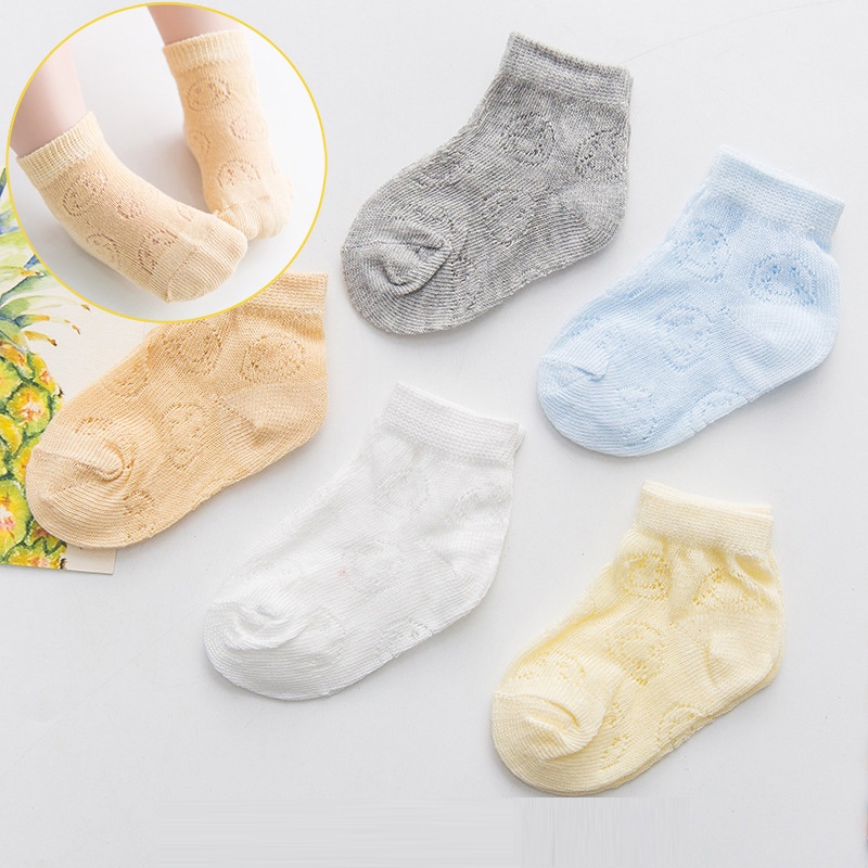 Set 5 Đôi Vớ Cotton Mềm Mại Thoáng Khí Màu Sắc Đơn Giản Cho Bé 0-8 Tuổi