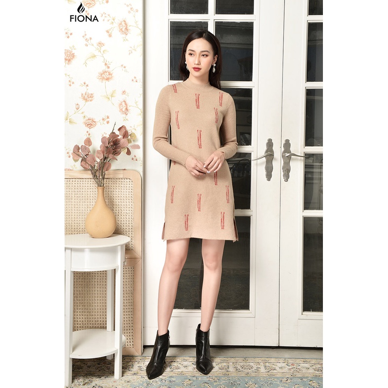 Đầm len dáng suông FIONA, váy đầm len dài tay, cổ cao, dệt họa tiết D859078 | BigBuy360 - bigbuy360.vn