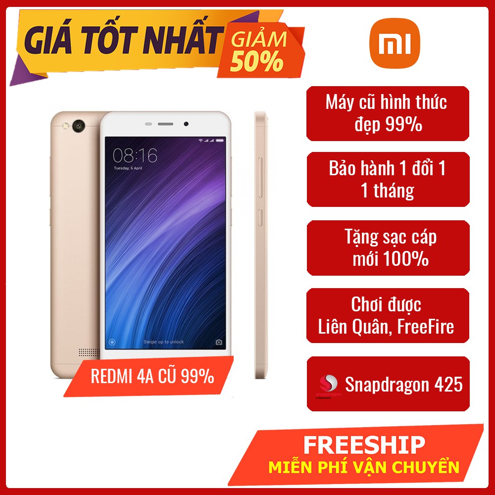 ⭐️ XẢ LỖ ⭐️ Điện thoại Xiaomi Redmi 4A cũ 2 SIM màn hình to cấu hình cao 2GB RAM pin trâu, phù hợp Livestream, Grab, Now