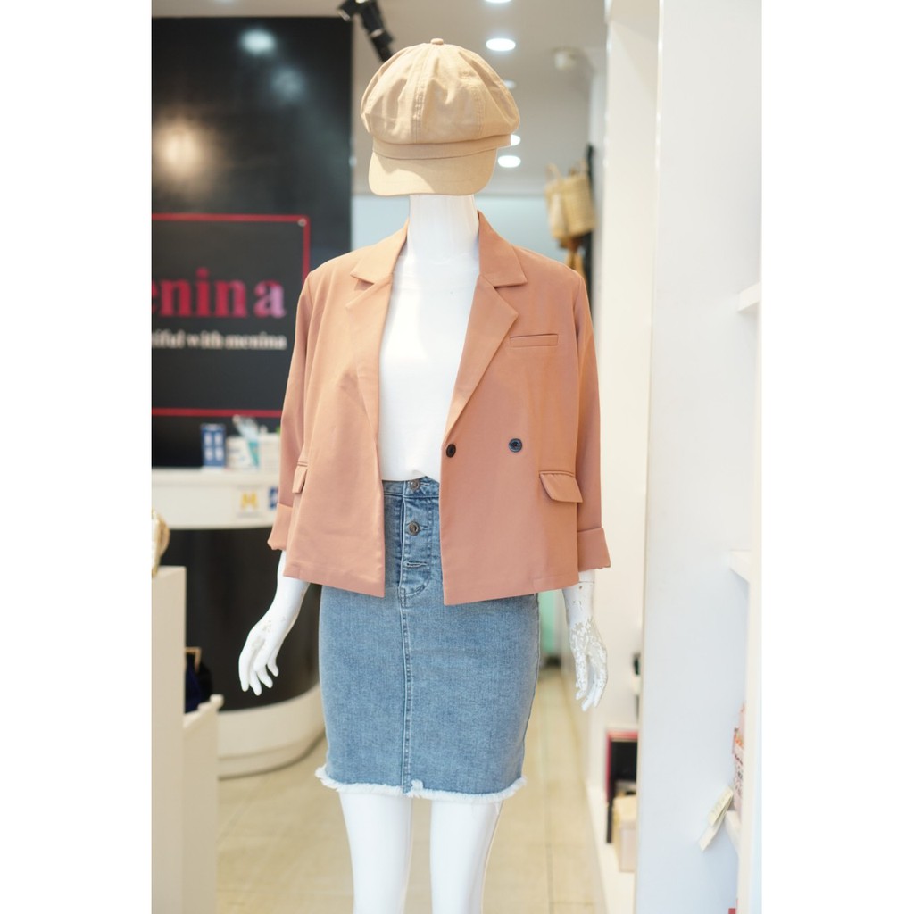 Blazer Form Ngắn Hồng Trơn 067