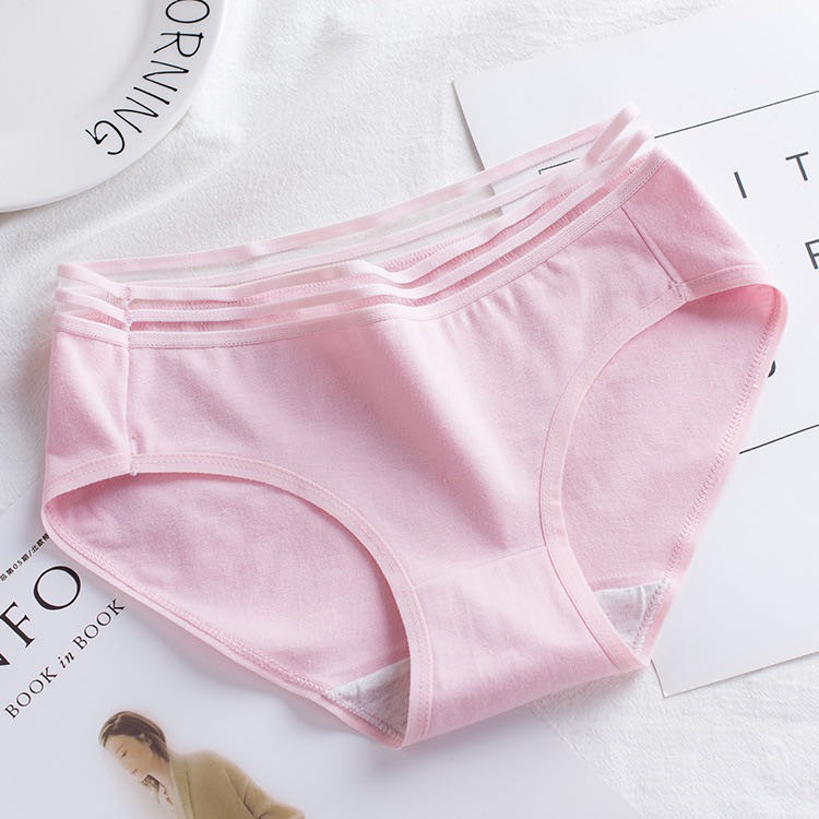 Stripe Waist Solid Color Women Full Panty Female Underwear Cotton Lingerie