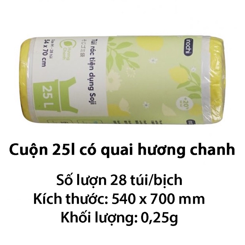 Túi Rác Sinh Học Tự Hủy 3 Size Có Mùi Thơm Hương Chanh/ Lavender Dạng Cuộn Inochi Cao Cấp, Túi Đựng Rác Thơm Inochi