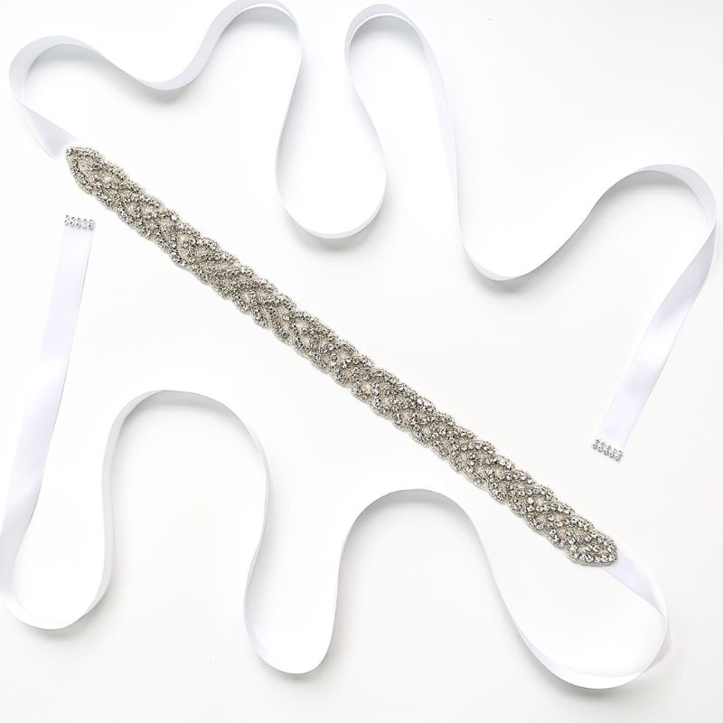 Thắt Lưng Ruy Băng Satin Đính Đá Cho Cô Dâu