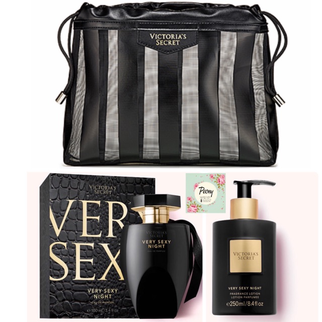 Combo VICTORIA’S SECRET bộ Very Sexy Night: nước hoa 100ml, lotion và túi đồng bộ - hàng Mỹ có bill