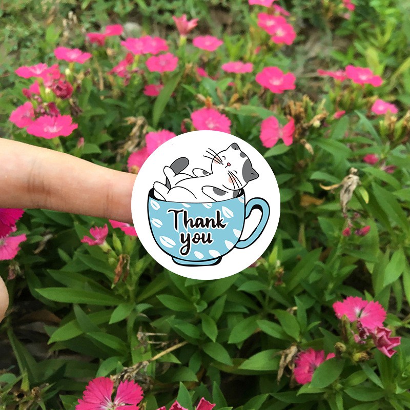 Giá Xưởng - 500 Tem dán tròn Sticker Thank You 25mm sticker hình mèo xinh xắn