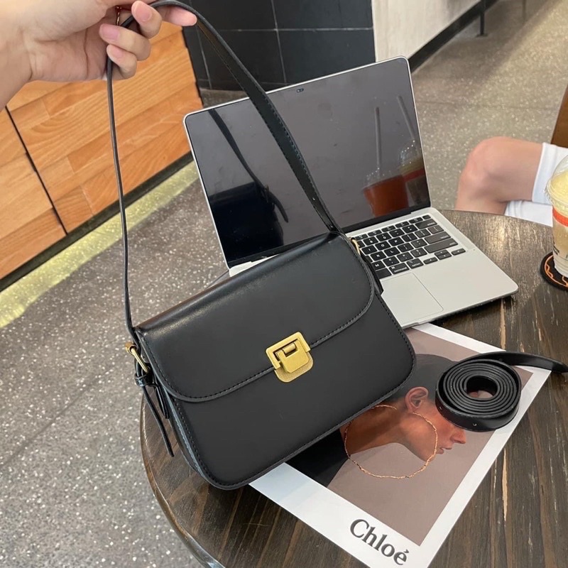 Túi Xách Nữ Khoá Gập, Túi Đeo Chéo Nữ Da Lì Thời Trang