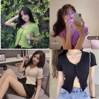 Áo Croptop BLACKPINK nút cài hở Never Stop - Áo viền bèo nhún cài khuy Jenie