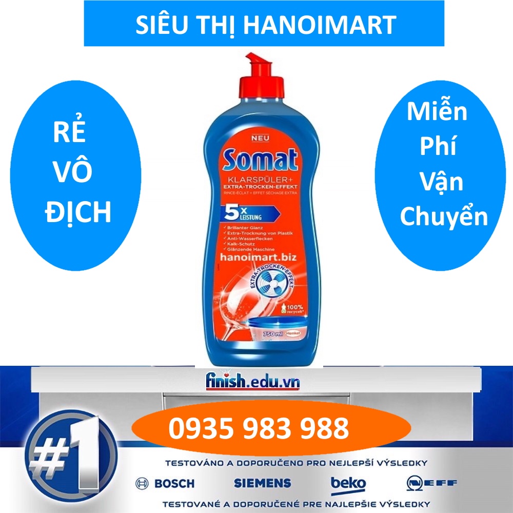 Combo 100 Viên rửa bát Somat + 1.5kg muối rửa bát + Nước làm bóng Somat 750ml - HANOIMART