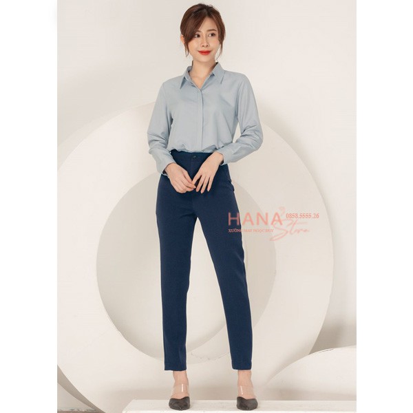 Quần tây ống đứng công sở nữ đi làm kiểu mới lưng cao màu đen dáng dài cạp liền - Chất vải tuyết mưa đẹp - Phối đồ xinh