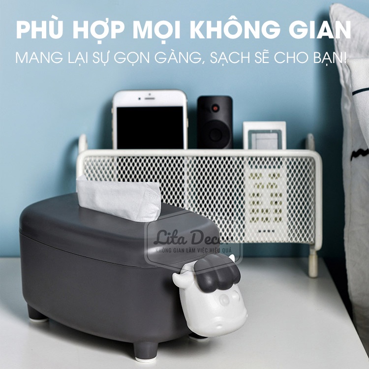 Hộp đựng khăn giấy ăn, hình con cừu kết hơp giá đỡ điện thoại &amp; đồ trang trí, mã HG02