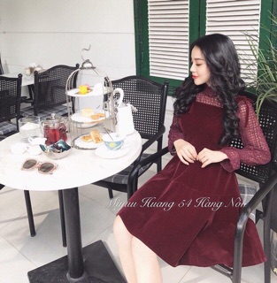 Váy nhung pha ren