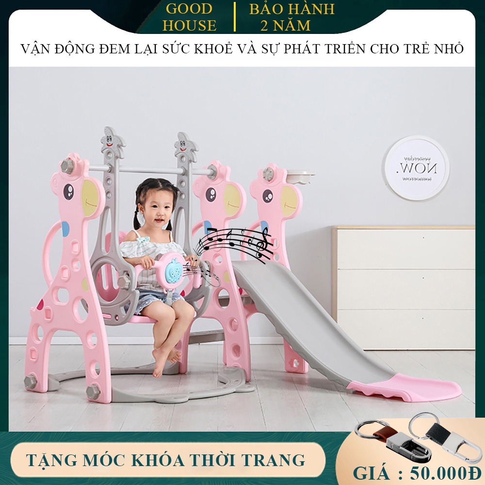 Cầu trượt cho bé kèm xích đu và bộ bóng rổ giúp bé vui chơi tăng cường phát triển của trẻ. Bảo hành 2 năm.