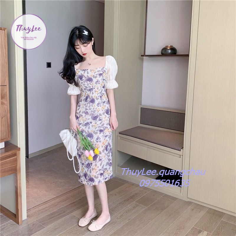 Đầm Ôm Body Tay Bồng Kết Hợp Với Họa Tiết Hoa | BigBuy360 - bigbuy360.vn