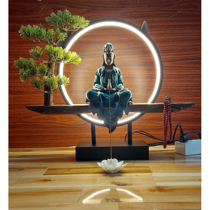 Thác khói quan âm đèn led cao cấp tăng 1H trầm & tràng hạt hoa sen cấm nhang | BigBuy360 - bigbuy360.vn