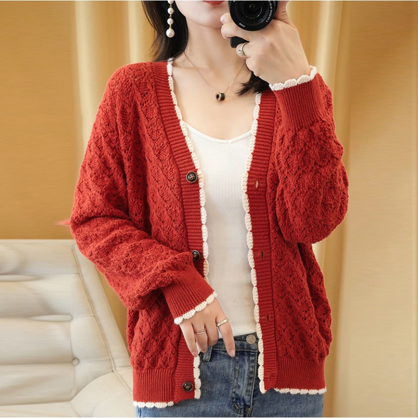 Áo len nữ, áo cardigan len phối ren, áo khoác nữ thời trang phong cách Hàn Quốc AK02